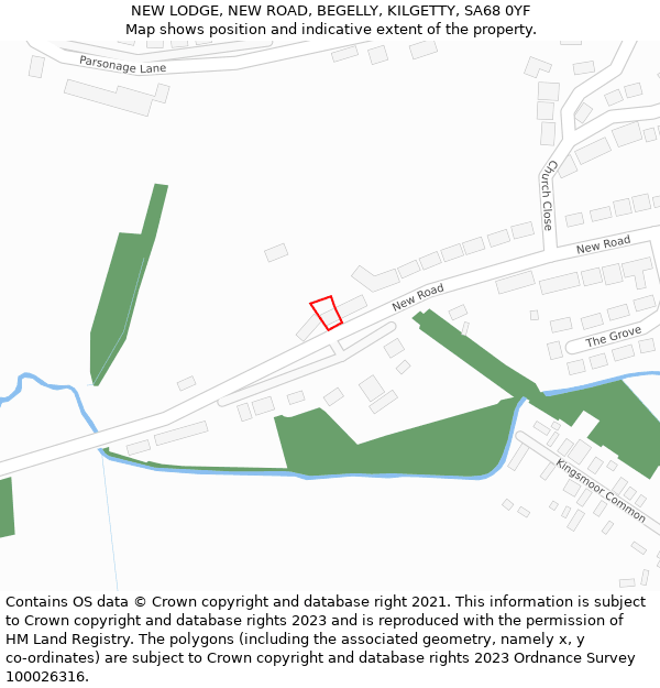 NEW LODGE, NEW ROAD, BEGELLY, KILGETTY, SA68 0YF: Location map and indicative extent of plot