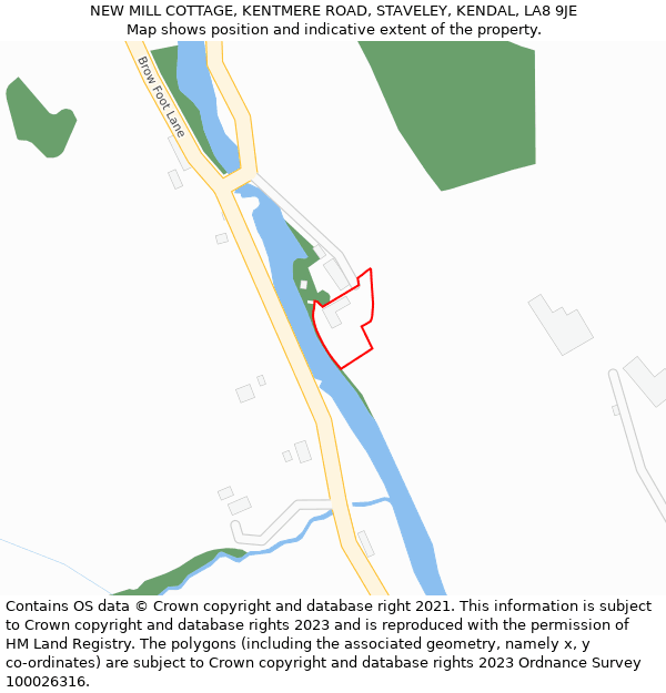 NEW MILL COTTAGE, KENTMERE ROAD, STAVELEY, KENDAL, LA8 9JE: Location map and indicative extent of plot