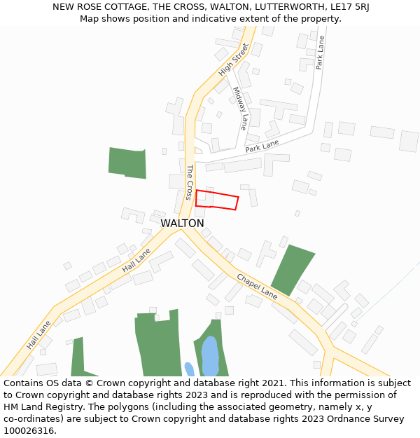 NEW ROSE COTTAGE, THE CROSS, WALTON, LUTTERWORTH, LE17 5RJ: Location map and indicative extent of plot