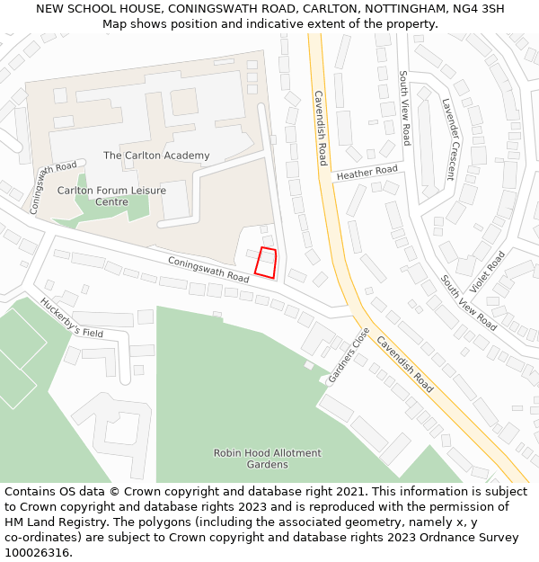 NEW SCHOOL HOUSE, CONINGSWATH ROAD, CARLTON, NOTTINGHAM, NG4 3SH: Location map and indicative extent of plot