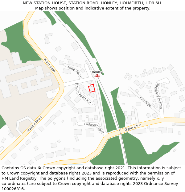 NEW STATION HOUSE, STATION ROAD, HONLEY, HOLMFIRTH, HD9 6LL: Location map and indicative extent of plot