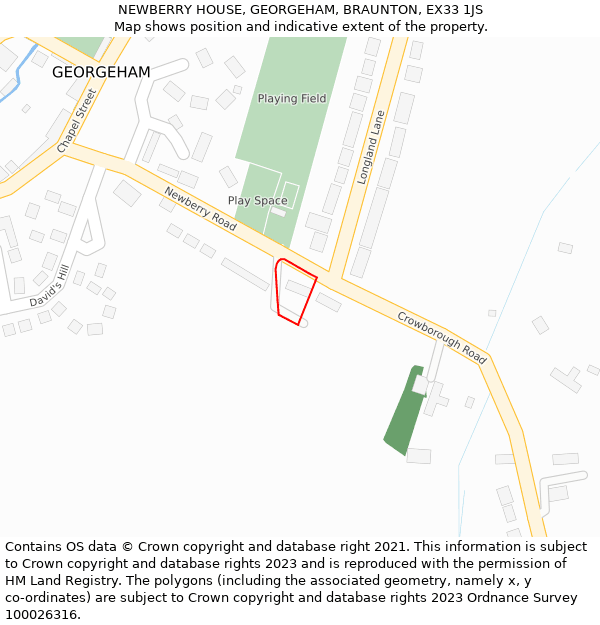 NEWBERRY HOUSE, GEORGEHAM, BRAUNTON, EX33 1JS: Location map and indicative extent of plot