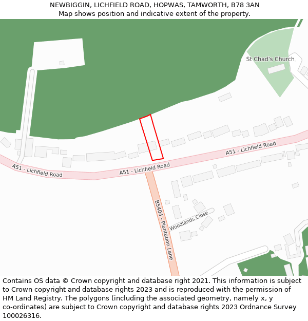 NEWBIGGIN, LICHFIELD ROAD, HOPWAS, TAMWORTH, B78 3AN: Location map and indicative extent of plot