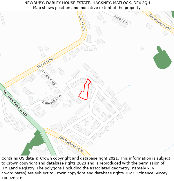 NEWBURY, DARLEY HOUSE ESTATE, HACKNEY, MATLOCK, DE4 2QH: Location map and indicative extent of plot