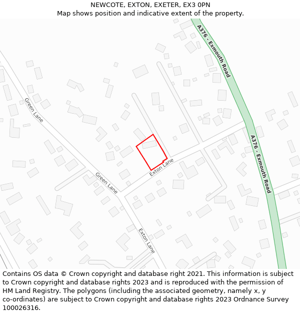 NEWCOTE, EXTON, EXETER, EX3 0PN: Location map and indicative extent of plot