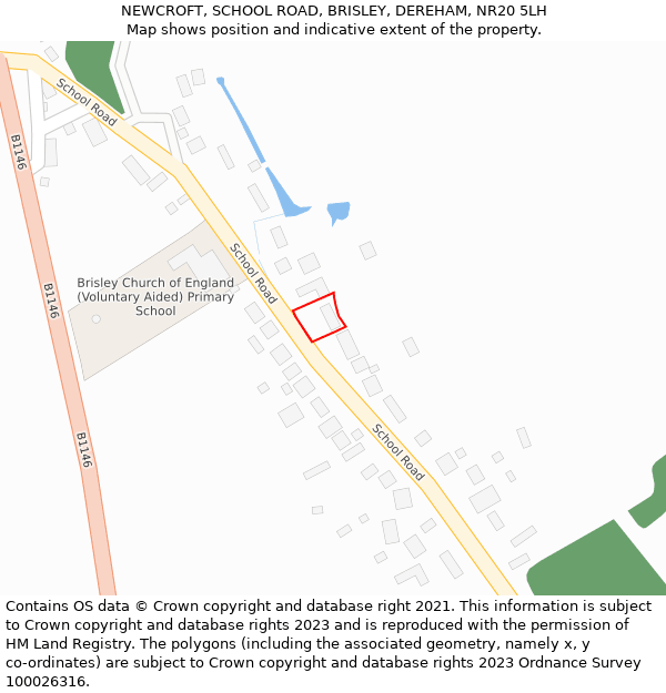NEWCROFT, SCHOOL ROAD, BRISLEY, DEREHAM, NR20 5LH: Location map and indicative extent of plot