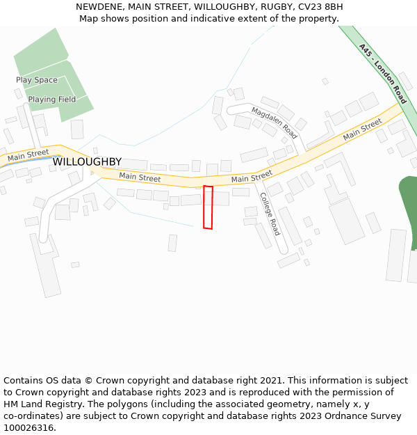 NEWDENE, MAIN STREET, WILLOUGHBY, RUGBY, CV23 8BH: Location map and indicative extent of plot