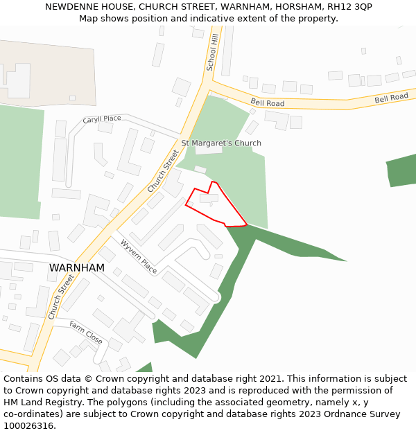 NEWDENNE HOUSE, CHURCH STREET, WARNHAM, HORSHAM, RH12 3QP: Location map and indicative extent of plot