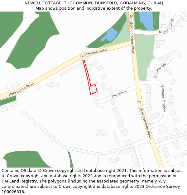 NEWELL COTTAGE, THE COMMON, DUNSFOLD, GODALMING, GU8 4LJ: Location map and indicative extent of plot
