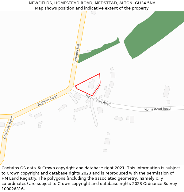 NEWFIELDS, HOMESTEAD ROAD, MEDSTEAD, ALTON, GU34 5NA: Location map and indicative extent of plot