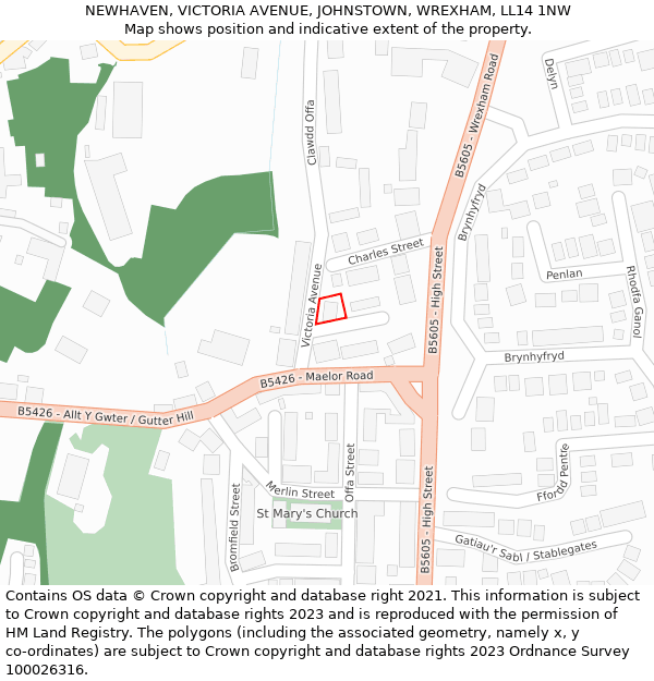 NEWHAVEN, VICTORIA AVENUE, JOHNSTOWN, WREXHAM, LL14 1NW: Location map and indicative extent of plot