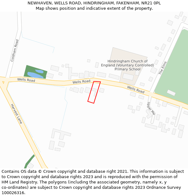 NEWHAVEN, WELLS ROAD, HINDRINGHAM, FAKENHAM, NR21 0PL: Location map and indicative extent of plot