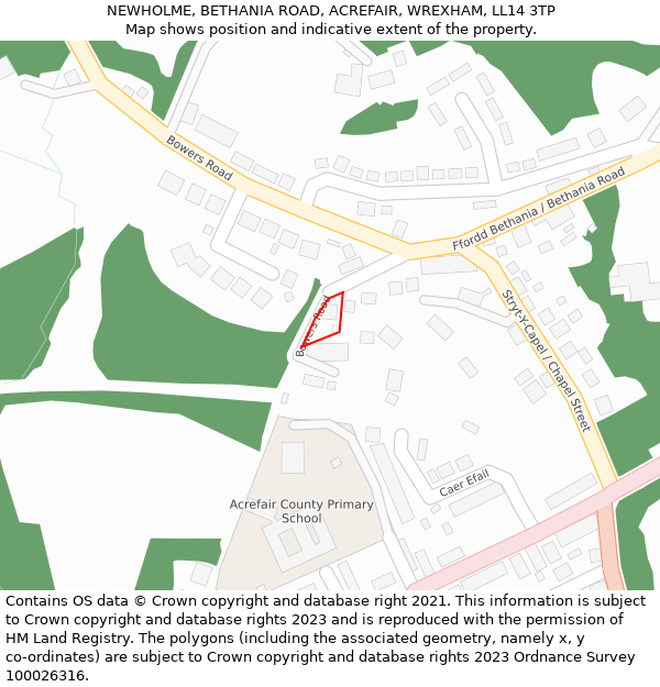 NEWHOLME, BETHANIA ROAD, ACREFAIR, WREXHAM, LL14 3TP: Location map and indicative extent of plot