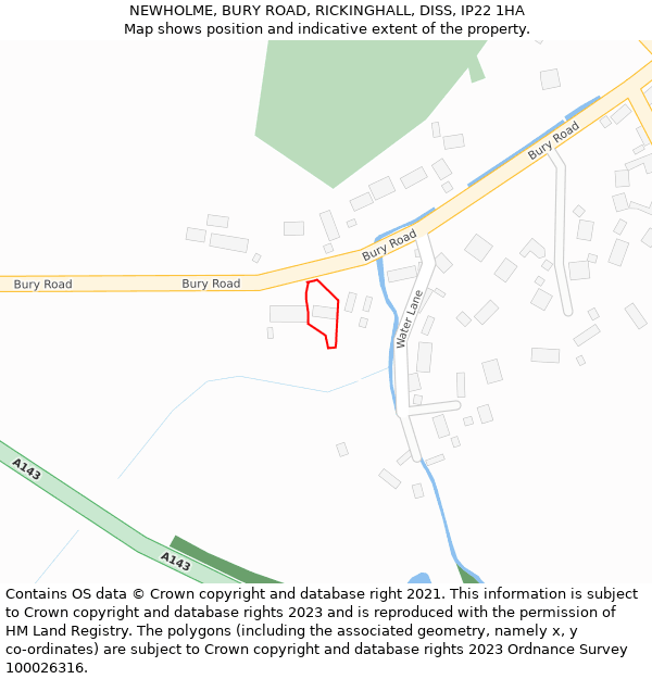 NEWHOLME, BURY ROAD, RICKINGHALL, DISS, IP22 1HA: Location map and indicative extent of plot