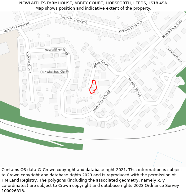 NEWLAITHES FARMHOUSE, ABBEY COURT, HORSFORTH, LEEDS, LS18 4SA: Location map and indicative extent of plot