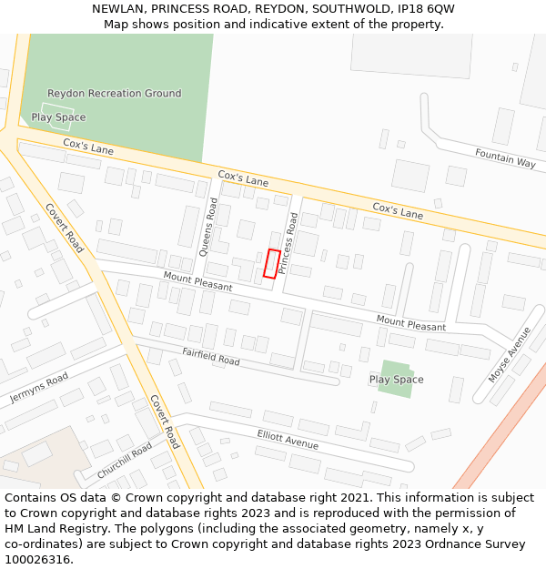 NEWLAN, PRINCESS ROAD, REYDON, SOUTHWOLD, IP18 6QW: Location map and indicative extent of plot