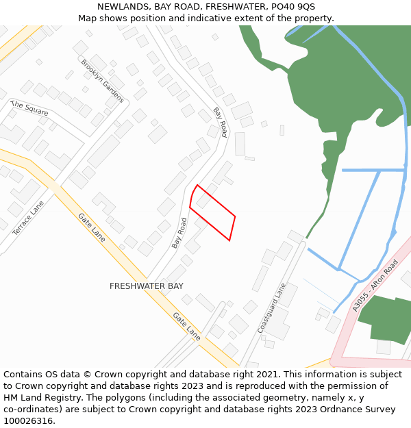 NEWLANDS, BAY ROAD, FRESHWATER, PO40 9QS: Location map and indicative extent of plot