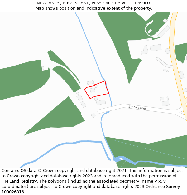 NEWLANDS, BROOK LANE, PLAYFORD, IPSWICH, IP6 9DY: Location map and indicative extent of plot