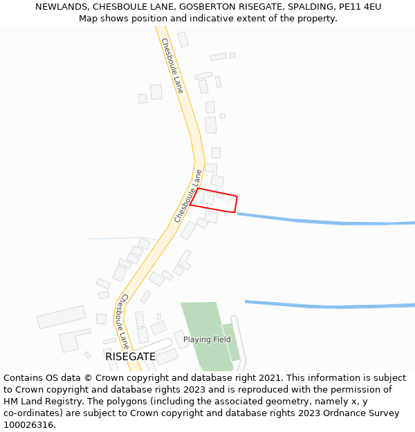 NEWLANDS, CHESBOULE LANE, GOSBERTON RISEGATE, SPALDING, PE11 4EU: Location map and indicative extent of plot