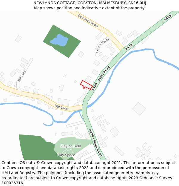 NEWLANDS COTTAGE, CORSTON, MALMESBURY, SN16 0HJ: Location map and indicative extent of plot