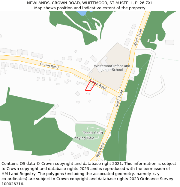 NEWLANDS, CROWN ROAD, WHITEMOOR, ST AUSTELL, PL26 7XH: Location map and indicative extent of plot