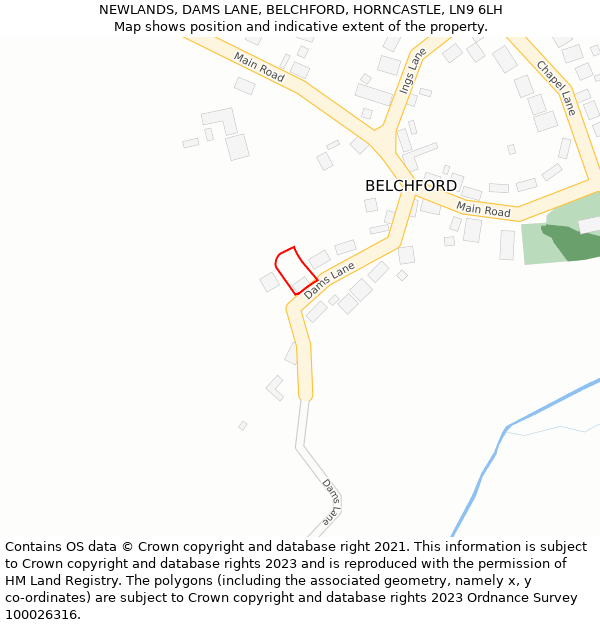 NEWLANDS, DAMS LANE, BELCHFORD, HORNCASTLE, LN9 6LH: Location map and indicative extent of plot