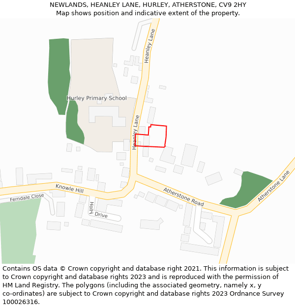 NEWLANDS, HEANLEY LANE, HURLEY, ATHERSTONE, CV9 2HY: Location map and indicative extent of plot