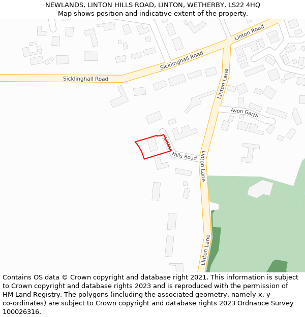 NEWLANDS, LINTON HILLS ROAD, LINTON, WETHERBY, LS22 4HQ: Location map and indicative extent of plot