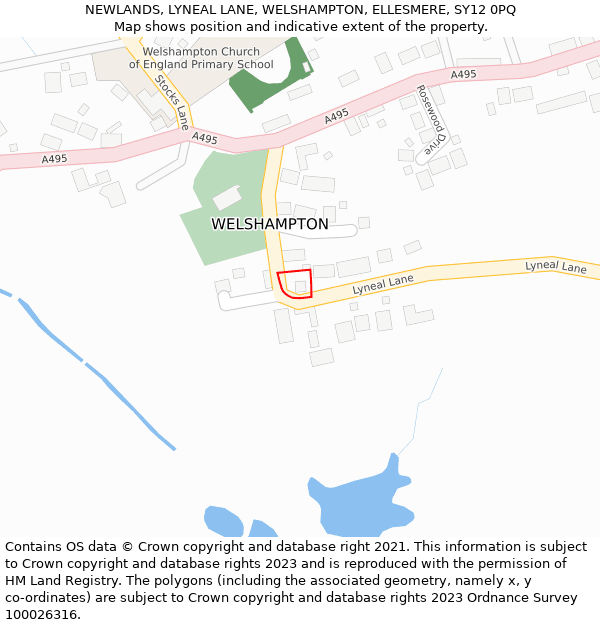 NEWLANDS, LYNEAL LANE, WELSHAMPTON, ELLESMERE, SY12 0PQ: Location map and indicative extent of plot