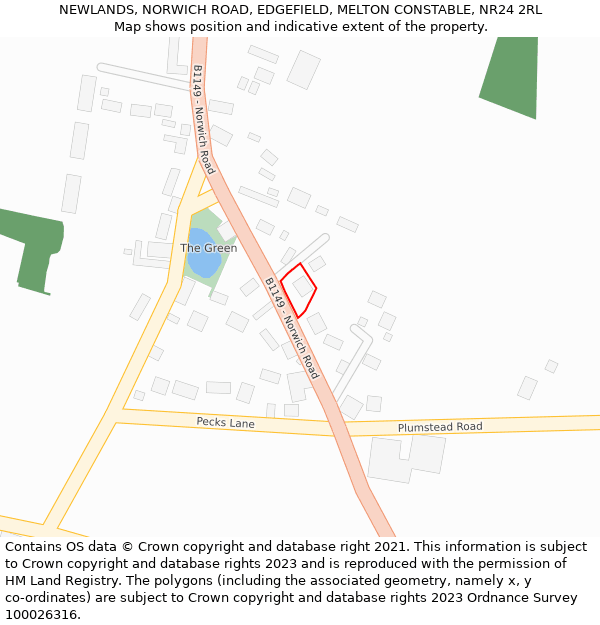 NEWLANDS, NORWICH ROAD, EDGEFIELD, MELTON CONSTABLE, NR24 2RL: Location map and indicative extent of plot