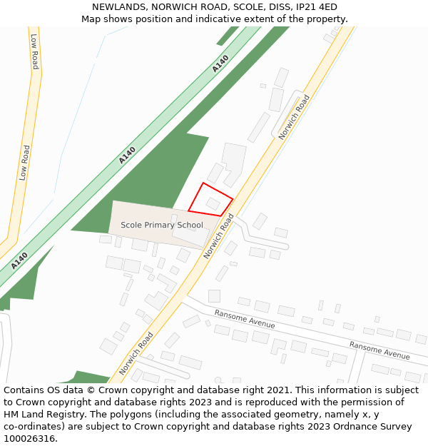 NEWLANDS, NORWICH ROAD, SCOLE, DISS, IP21 4ED: Location map and indicative extent of plot