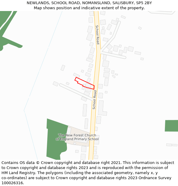NEWLANDS, SCHOOL ROAD, NOMANSLAND, SALISBURY, SP5 2BY: Location map and indicative extent of plot