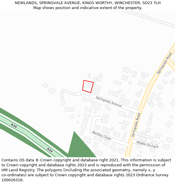 NEWLANDS, SPRINGVALE AVENUE, KINGS WORTHY, WINCHESTER, SO23 7LH: Location map and indicative extent of plot