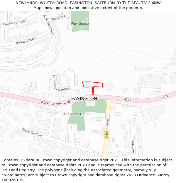 NEWLANDS, WHITBY ROAD, EASINGTON, SALTBURN-BY-THE-SEA, TS13 4NW: Location map and indicative extent of plot