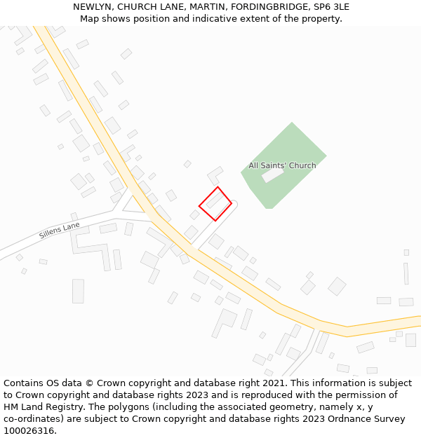 NEWLYN, CHURCH LANE, MARTIN, FORDINGBRIDGE, SP6 3LE: Location map and indicative extent of plot