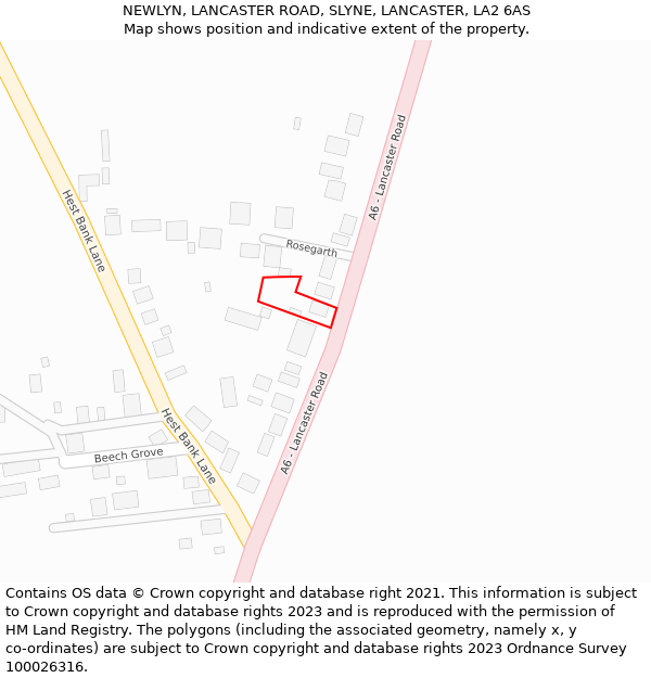 NEWLYN, LANCASTER ROAD, SLYNE, LANCASTER, LA2 6AS: Location map and indicative extent of plot