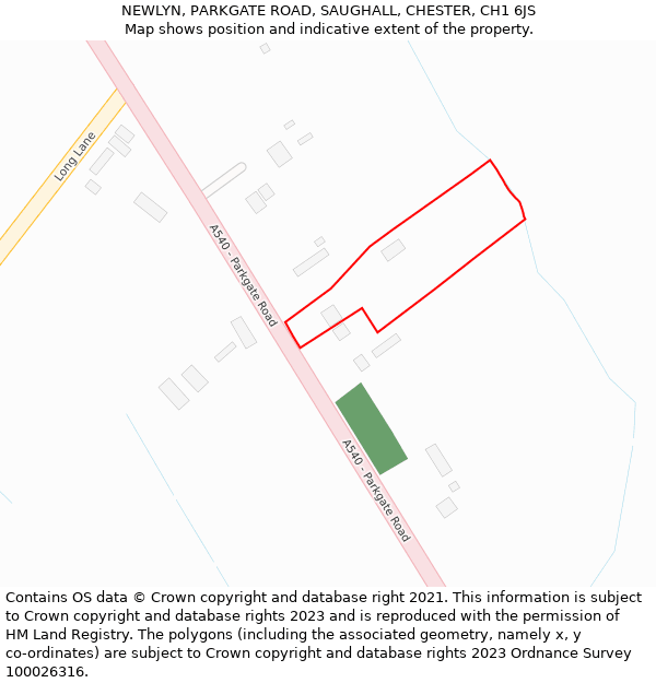 NEWLYN, PARKGATE ROAD, SAUGHALL, CHESTER, CH1 6JS: Location map and indicative extent of plot