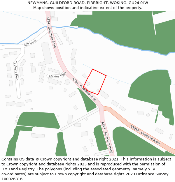 NEWMANS, GUILDFORD ROAD, PIRBRIGHT, WOKING, GU24 0LW: Location map and indicative extent of plot
