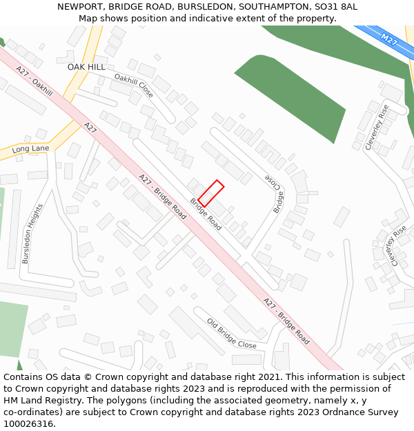 NEWPORT, BRIDGE ROAD, BURSLEDON, SOUTHAMPTON, SO31 8AL: Location map and indicative extent of plot