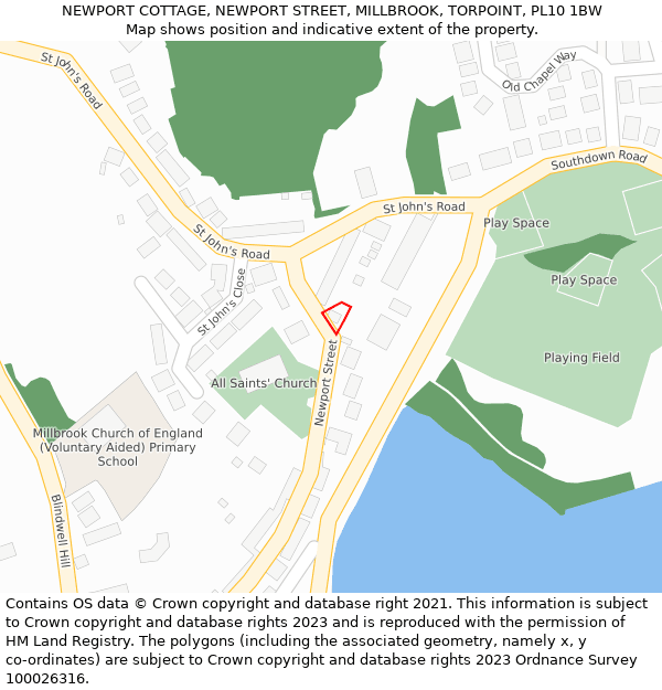 NEWPORT COTTAGE, NEWPORT STREET, MILLBROOK, TORPOINT, PL10 1BW: Location map and indicative extent of plot