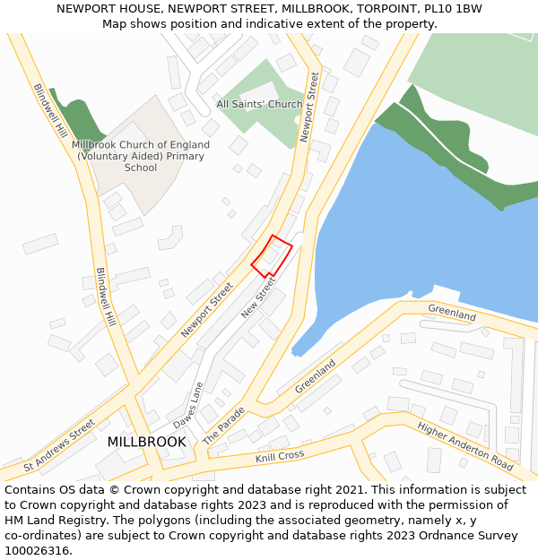 NEWPORT HOUSE, NEWPORT STREET, MILLBROOK, TORPOINT, PL10 1BW: Location map and indicative extent of plot