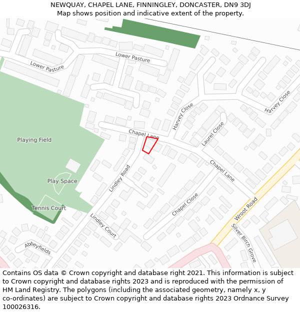 NEWQUAY, CHAPEL LANE, FINNINGLEY, DONCASTER, DN9 3DJ: Location map and indicative extent of plot