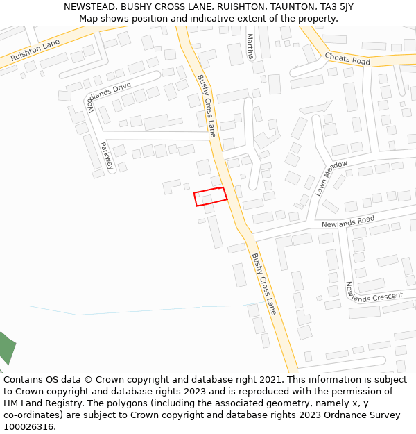 NEWSTEAD, BUSHY CROSS LANE, RUISHTON, TAUNTON, TA3 5JY: Location map and indicative extent of plot