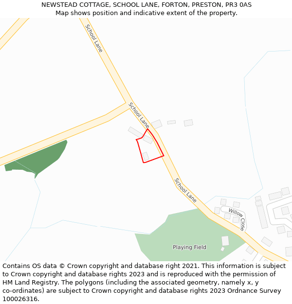 NEWSTEAD COTTAGE, SCHOOL LANE, FORTON, PRESTON, PR3 0AS: Location map and indicative extent of plot