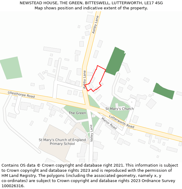 NEWSTEAD HOUSE, THE GREEN, BITTESWELL, LUTTERWORTH, LE17 4SG: Location map and indicative extent of plot