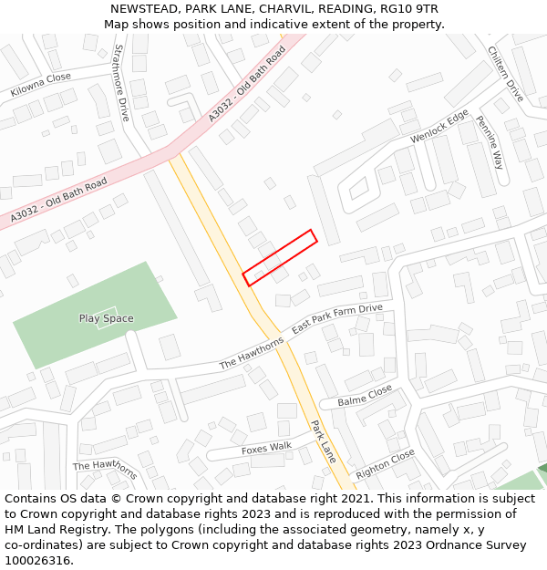 NEWSTEAD, PARK LANE, CHARVIL, READING, RG10 9TR: Location map and indicative extent of plot