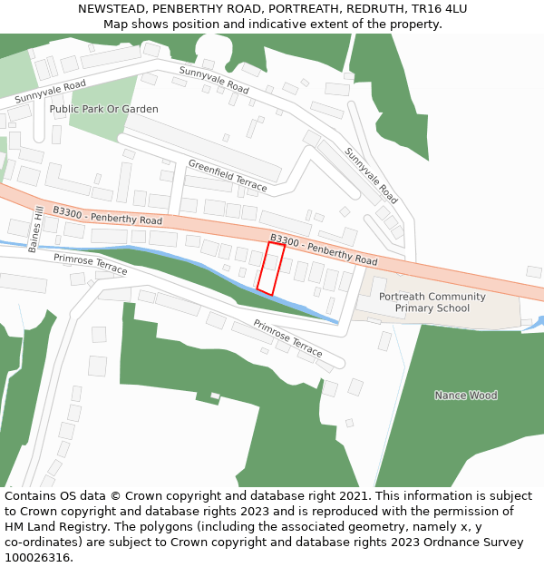NEWSTEAD, PENBERTHY ROAD, PORTREATH, REDRUTH, TR16 4LU: Location map and indicative extent of plot