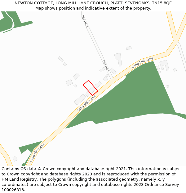 NEWTON COTTAGE, LONG MILL LANE CROUCH, PLATT, SEVENOAKS, TN15 8QE: Location map and indicative extent of plot