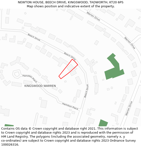 NEWTON HOUSE, BEECH DRIVE, KINGSWOOD, TADWORTH, KT20 6PS: Location map and indicative extent of plot