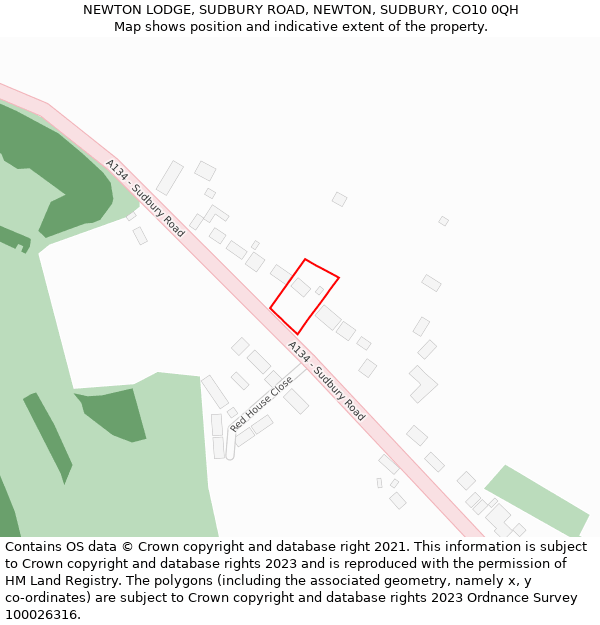 NEWTON LODGE, SUDBURY ROAD, NEWTON, SUDBURY, CO10 0QH: Location map and indicative extent of plot